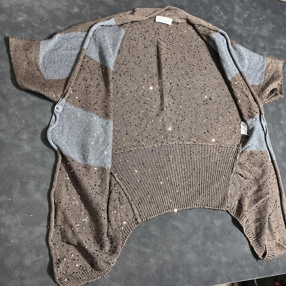 Brunello Cucinelli Silk Cardigan Sweater Sequin Linen Italy Embellished Striped - Picture 8 of 15